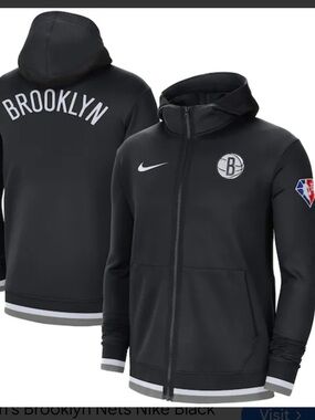 Boys Nike Black Brooklyn Nets Hooded Full-Zip Performance Jacket , Medium 10/12